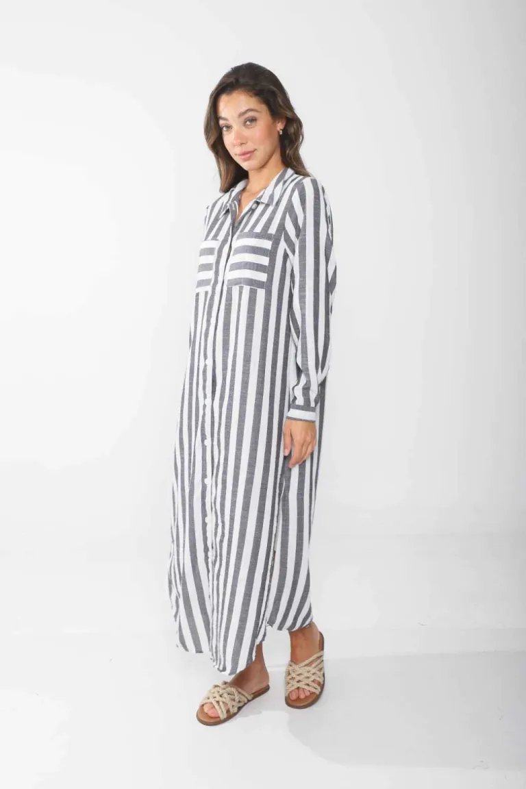 Conjunto de camisa y shorts de lino con rayas en tonos azules de Belle en Camisas para argentina