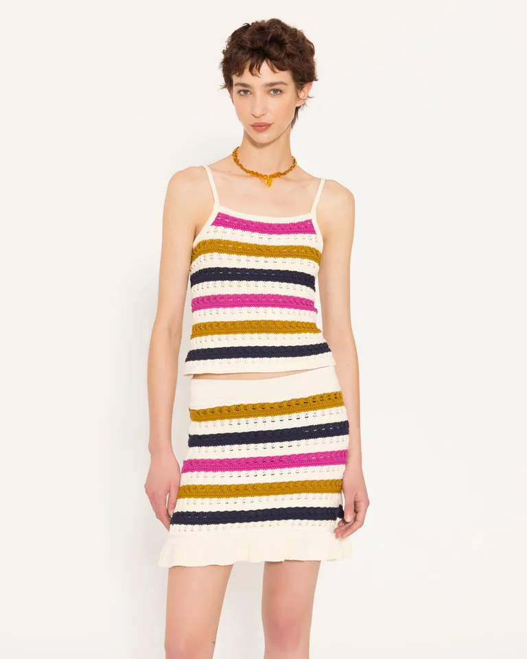 Top tejido con breteles y tiras ajustables en espalda, diseño de rayas horizontales de Jazmin Chebar en Tops para argentina