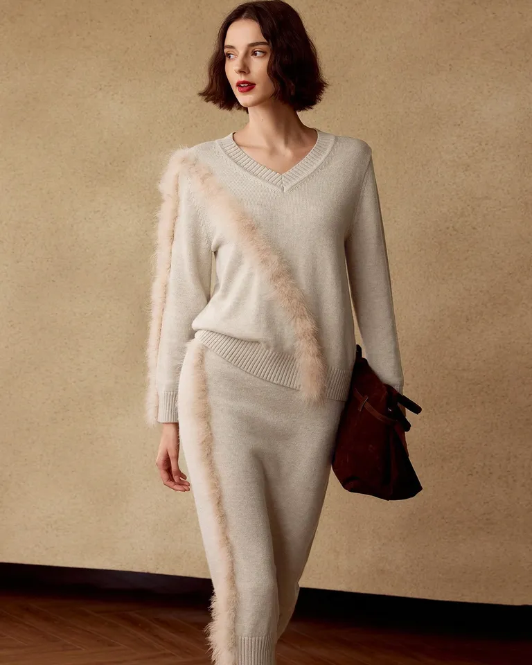 Sweater cuello v detalle esponjoso de Motf en Buzos y Sweaters para argentina