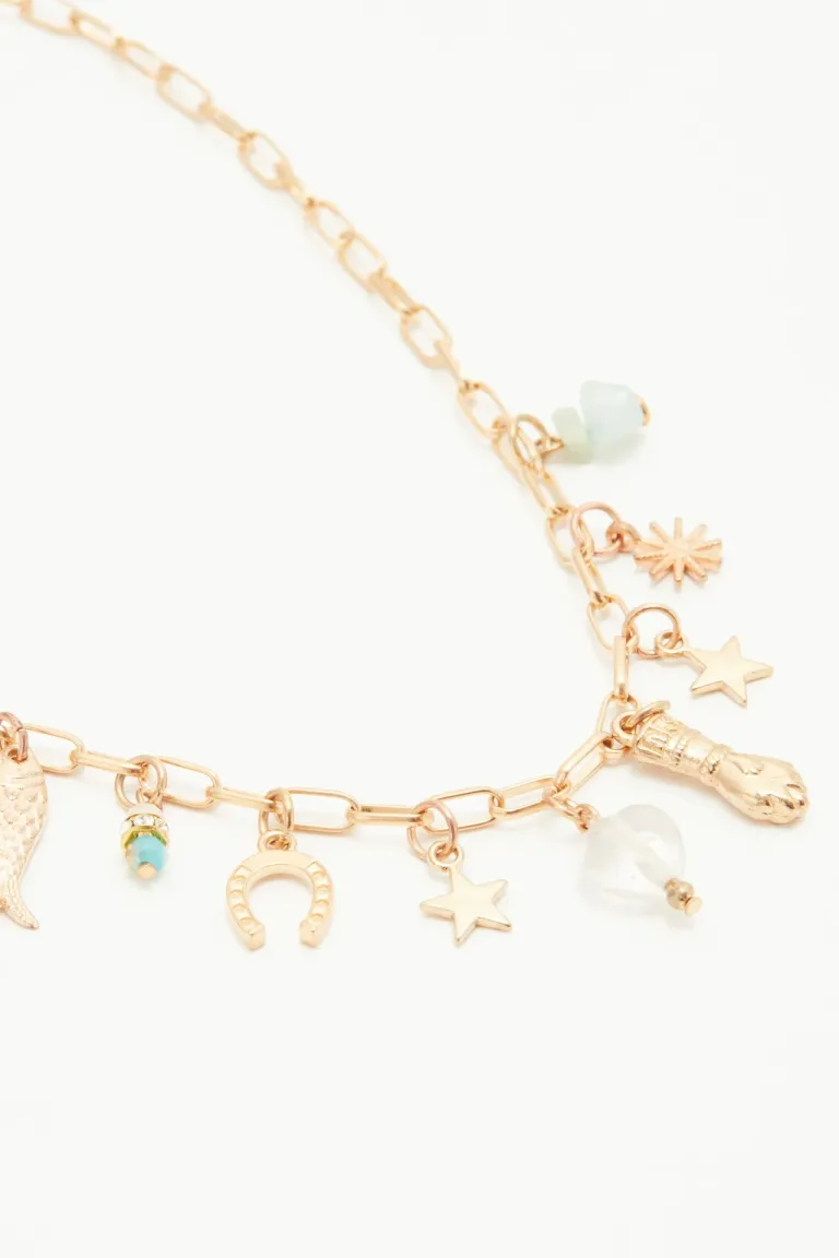 Collar de cadena con multidijes en metal y piedra facetada de Rapsodia en Bijouterie para argentina