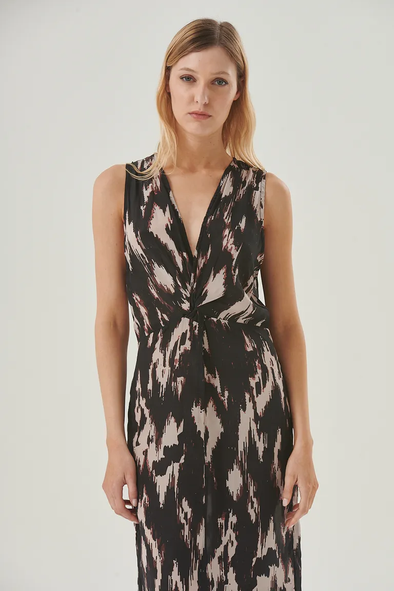 Vestido largo estampado con escote cruzado y detalle fruncido en la cintura de Sweet en Vestidos para argentina