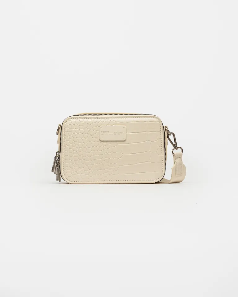 Cartera bandolera rígida con efecto cuero croco y detalles metálicos de Prüne en Bolsos y Carteras para argentina