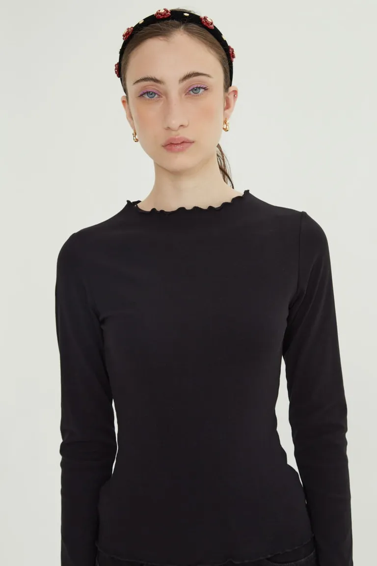 Remera manga larga con cuello y bordes delicados de ajuste al cuerpo de Las Pepas en Remeras para argentina
