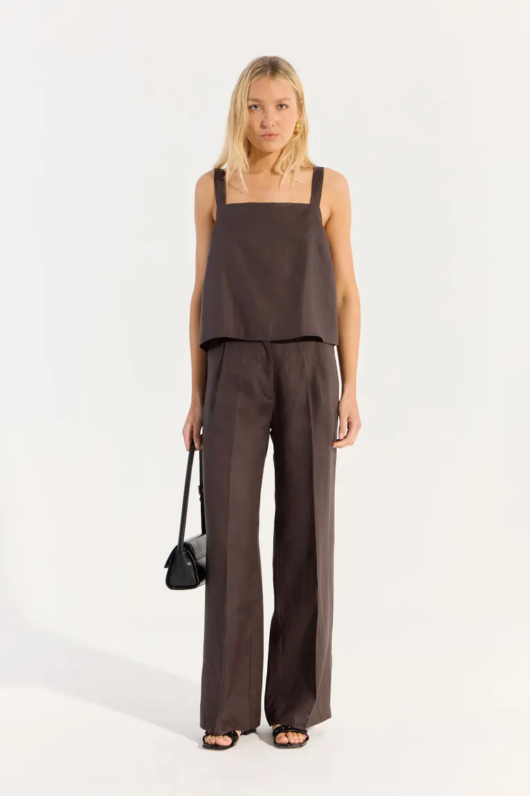 Pantalón de lino de pierna ancha en tono marrón para mujer de Portsaid en Pantalones para argentina