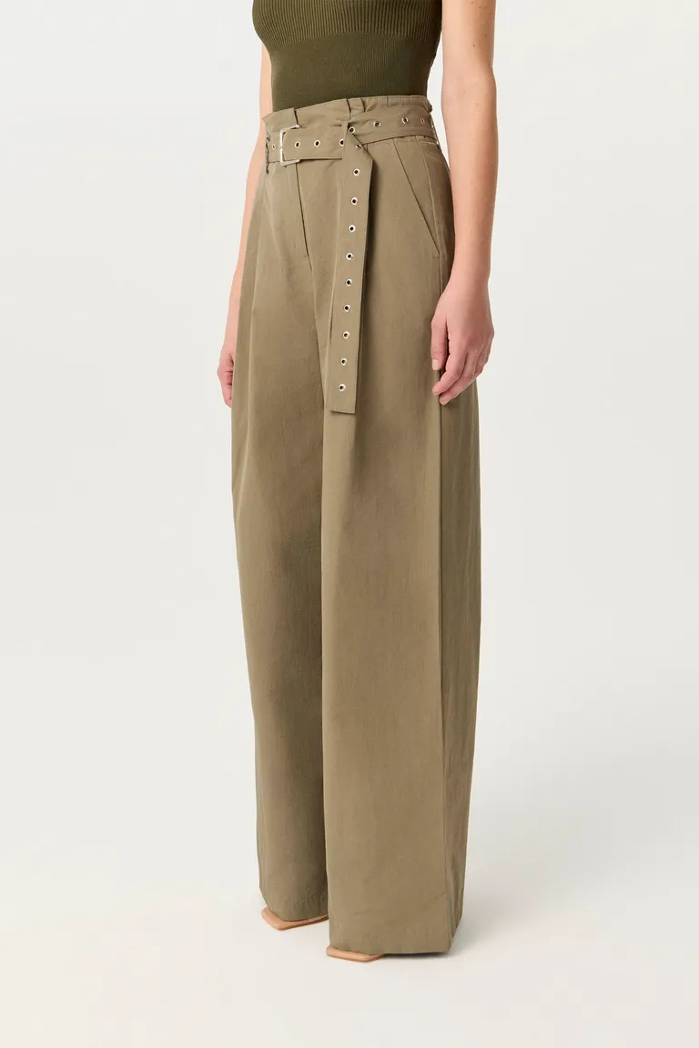 Pantalones de pierna ancha y cintura alta en algodón con efecto papel de Markova en Pantalones para argentina