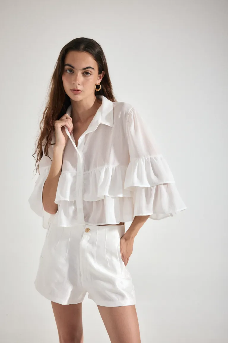 Camisa oversize con volados en color amarillo para mujer de Audaz en Camisas para argentina