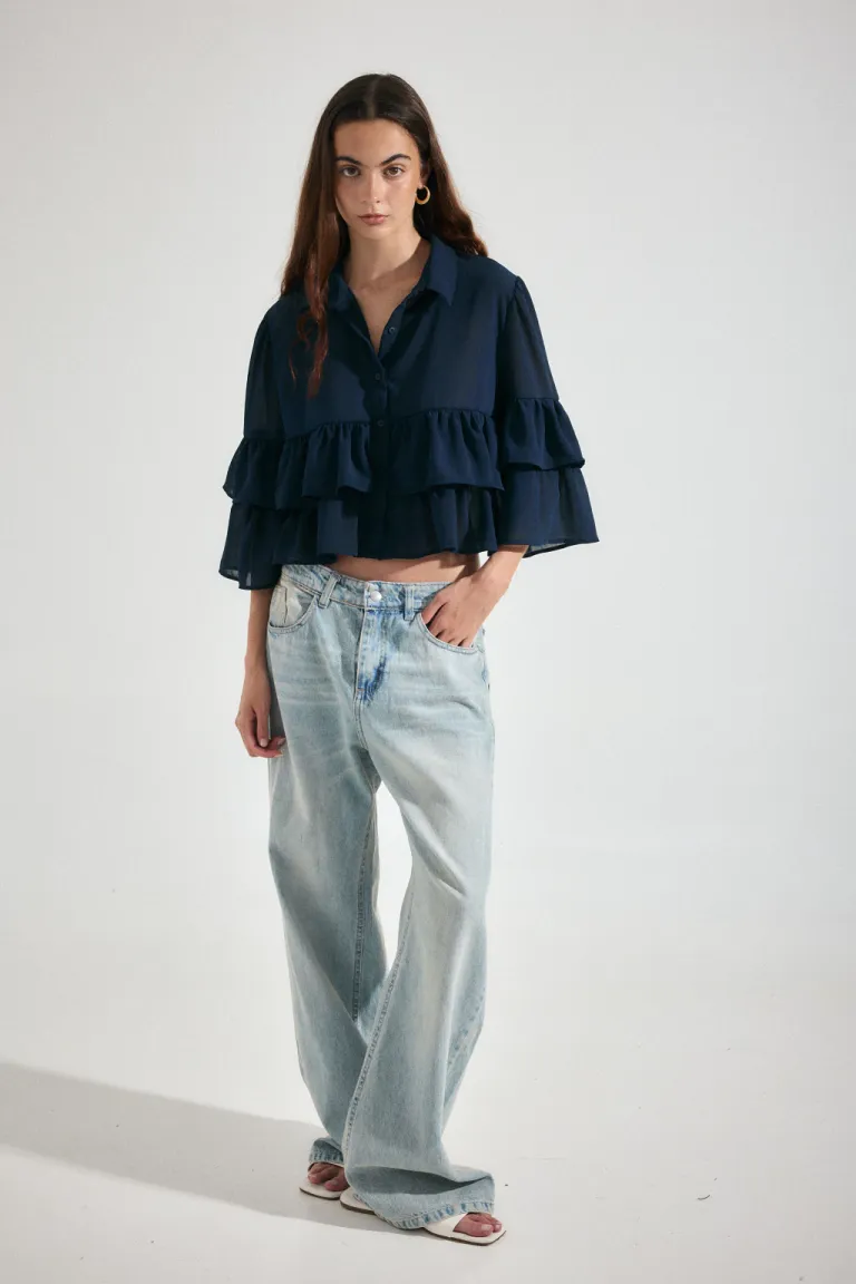 Camisa oversize con volados en color amarillo para mujer de Audaz en Camisas para argentina