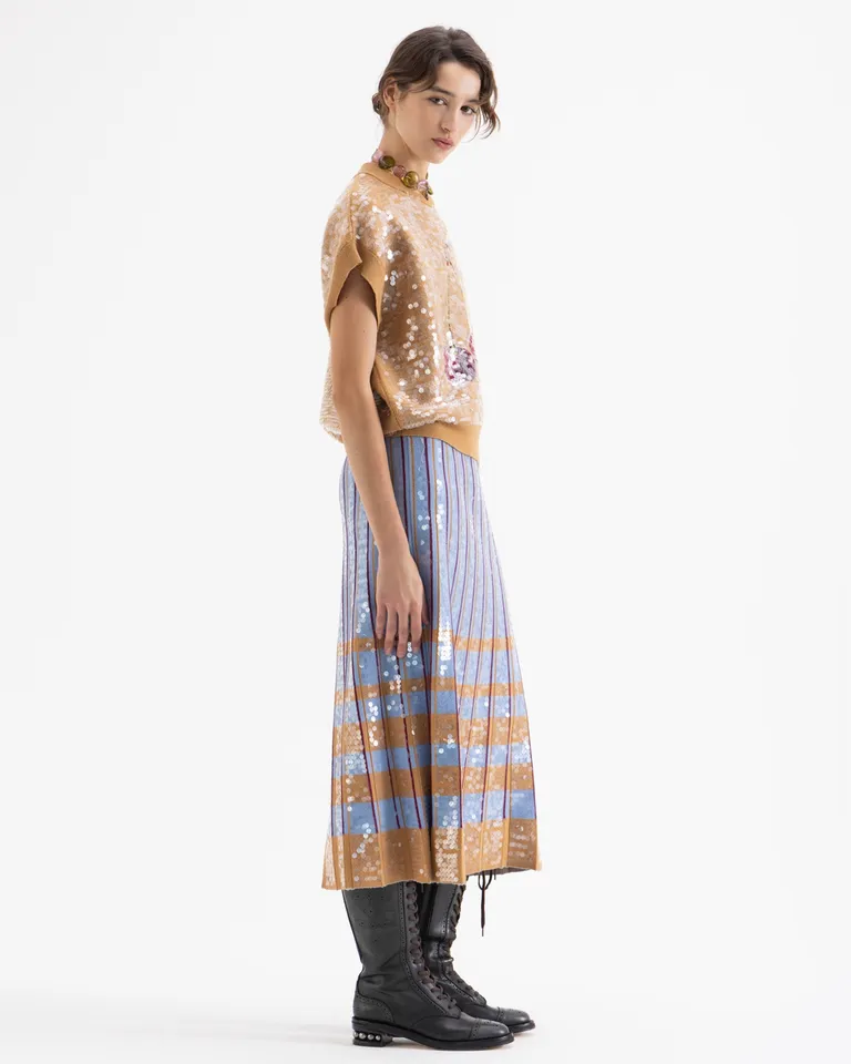 Chaleco sin mangas con bordado frontal y textura de lentejuelas de calce holgado de Jazmin Chebar en Chalecos para argentina