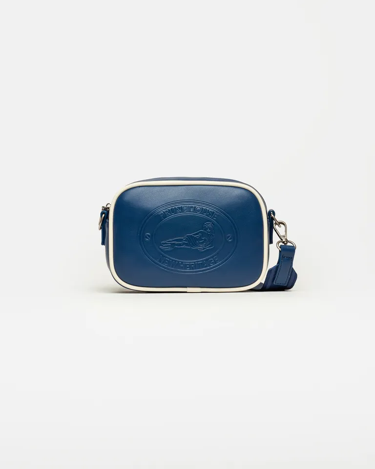 Mini bolso Club House de cuero liso en tono azul marino con detalles en contraste de Prüne en Bolsos y Carteras para argentina