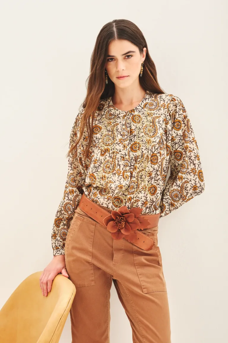 Camisa de algodón con bordados en hilo de lurex y diseño estampado de Rapsodia en Camisas para argentina