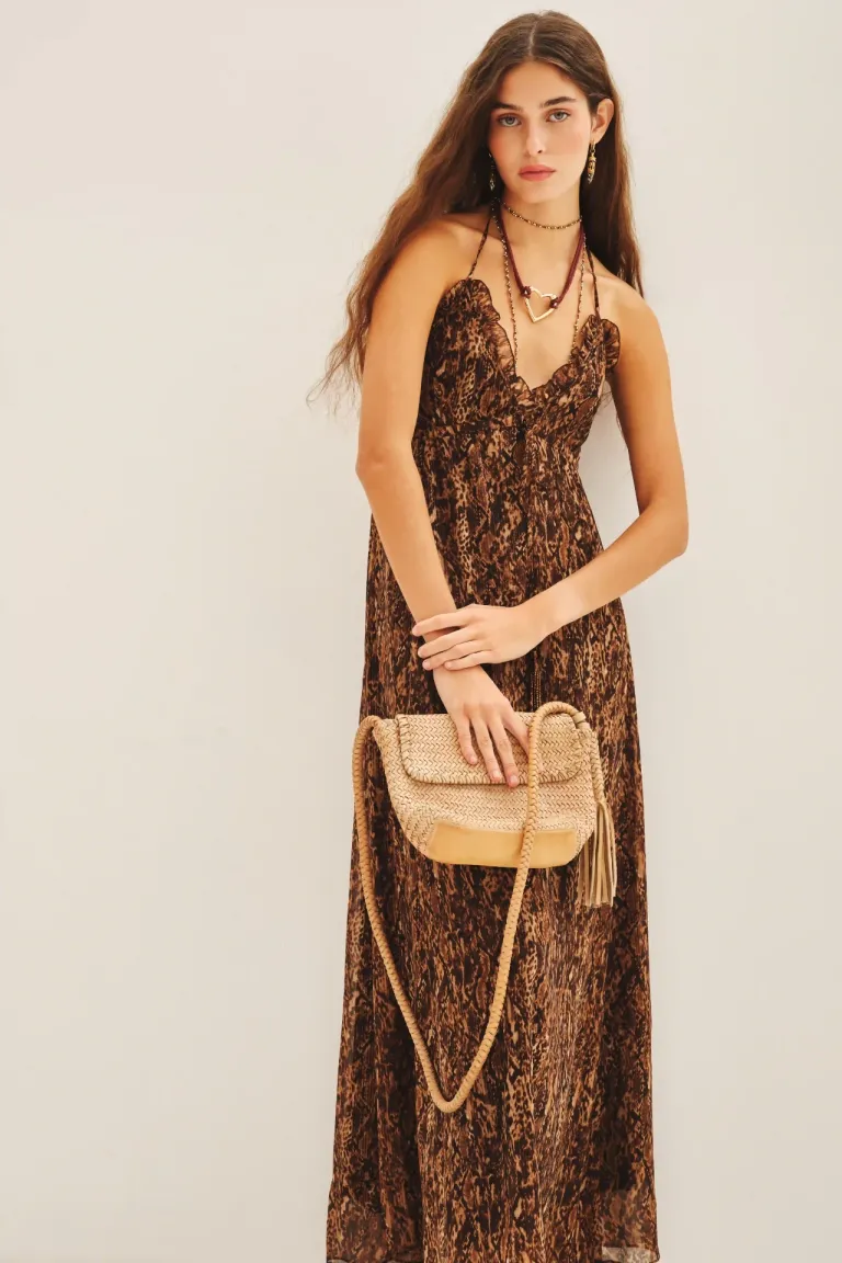 Vestido largo con volantes y estampado reptil para mujer de Rapsodia en Vestidos para argentina