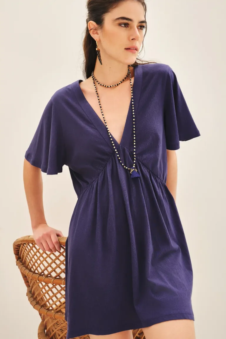 Vestido con escote en V y corte en la cintura de tela de algodón liviano de Rapsodia en Vestidos para argentina