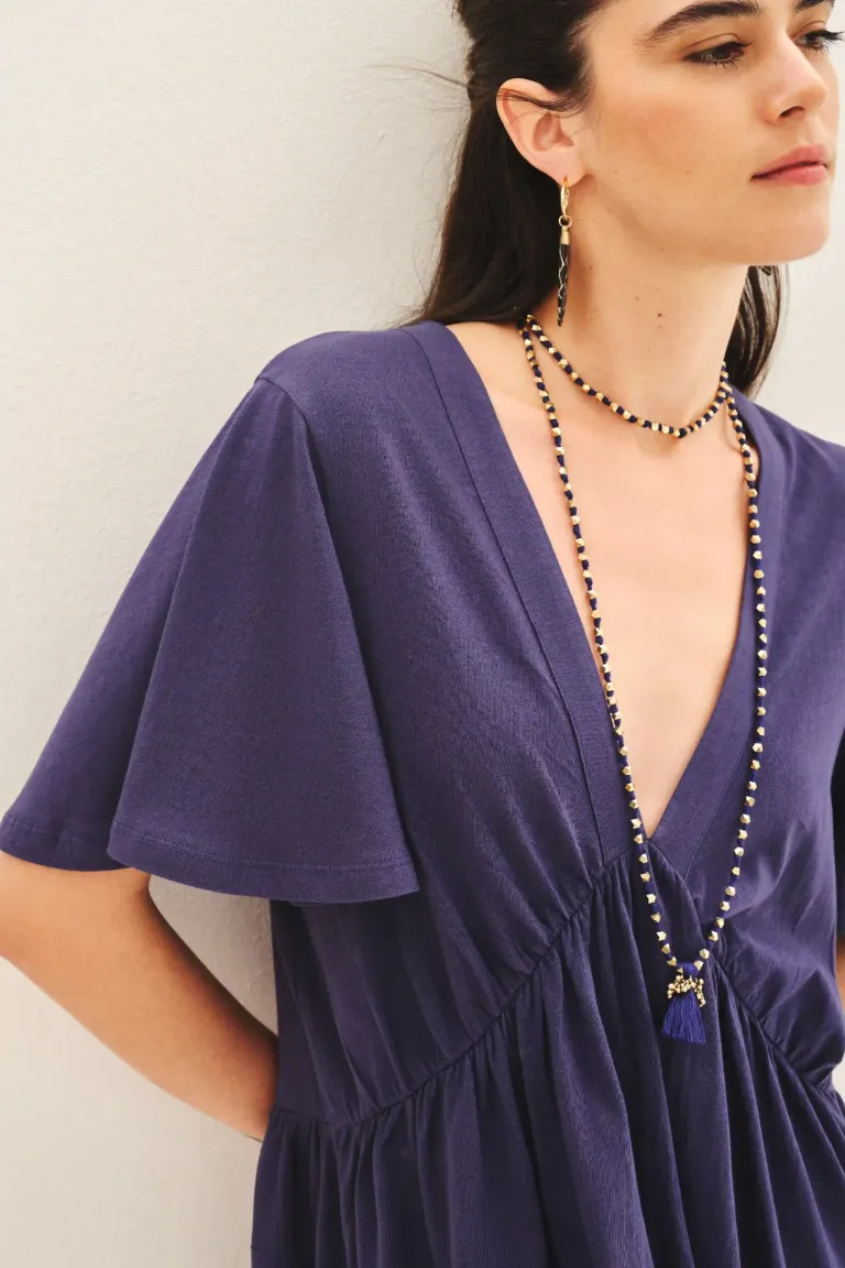 Vestido con escote en V y corte en la cintura de tela de algodón liviano de Rapsodia en Vestidos para argentina