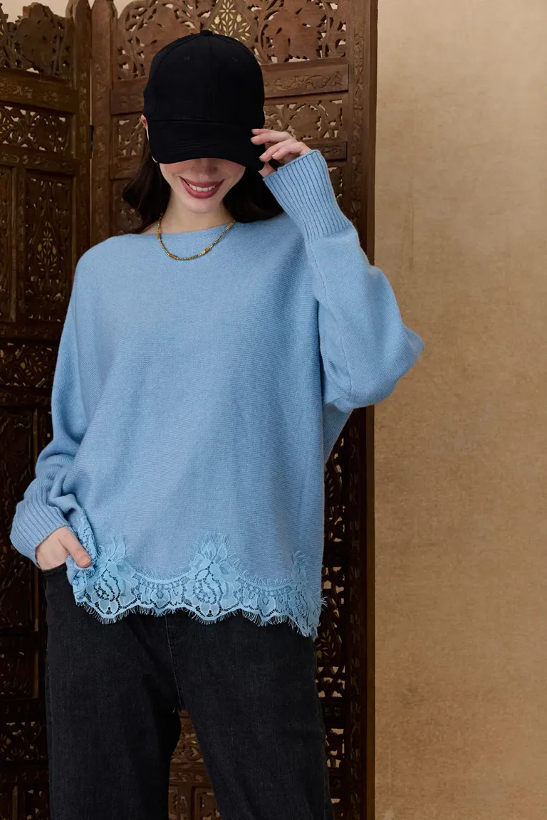 Sweater de tejido con detalle de puntilla en el ruedo y mangas largas de Indiastyle en Buzos y Sweaters para argentina