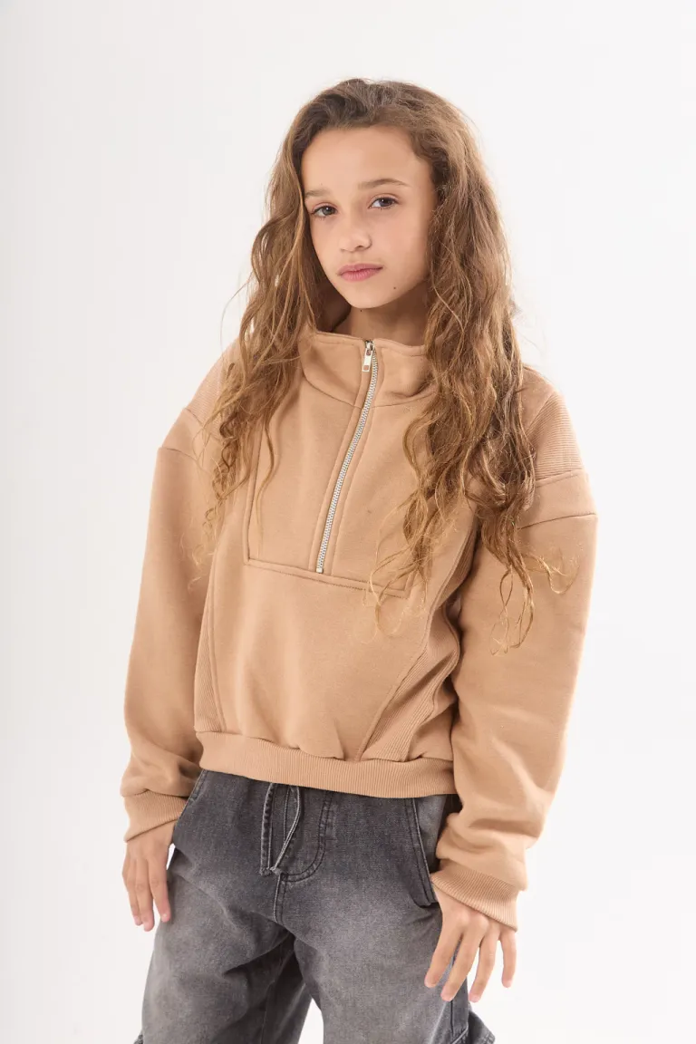 Buzo de frisa con cierre y recortes combinados para mujer de Belle en Buzos y Sweaters para argentina