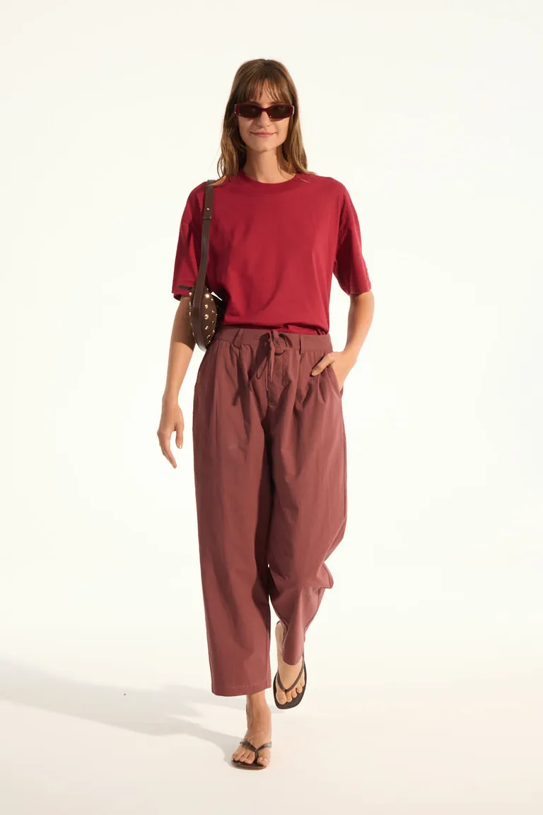 Pantalón baggy rojo de tiro alto y cintura elástica de Portsaid en Pantalones para argentina