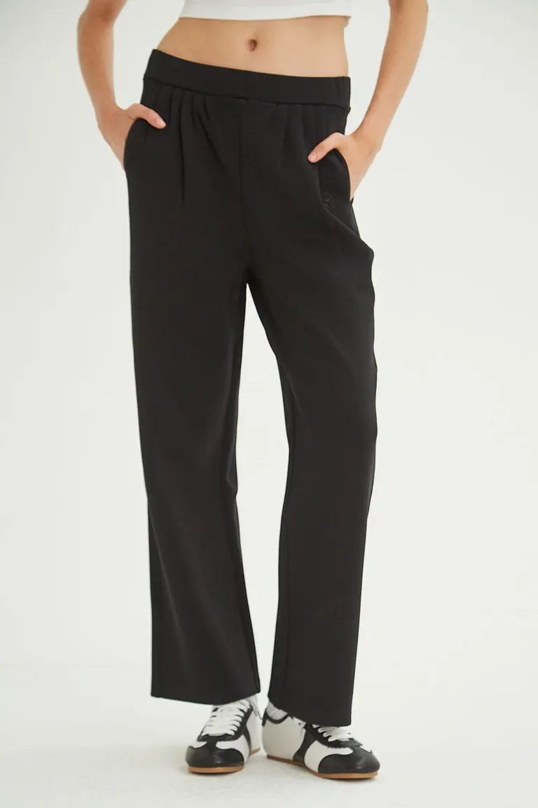Pantalón de jersey negro de corte recto y largo para mujer de Las Pepas en Pantalones para argentina