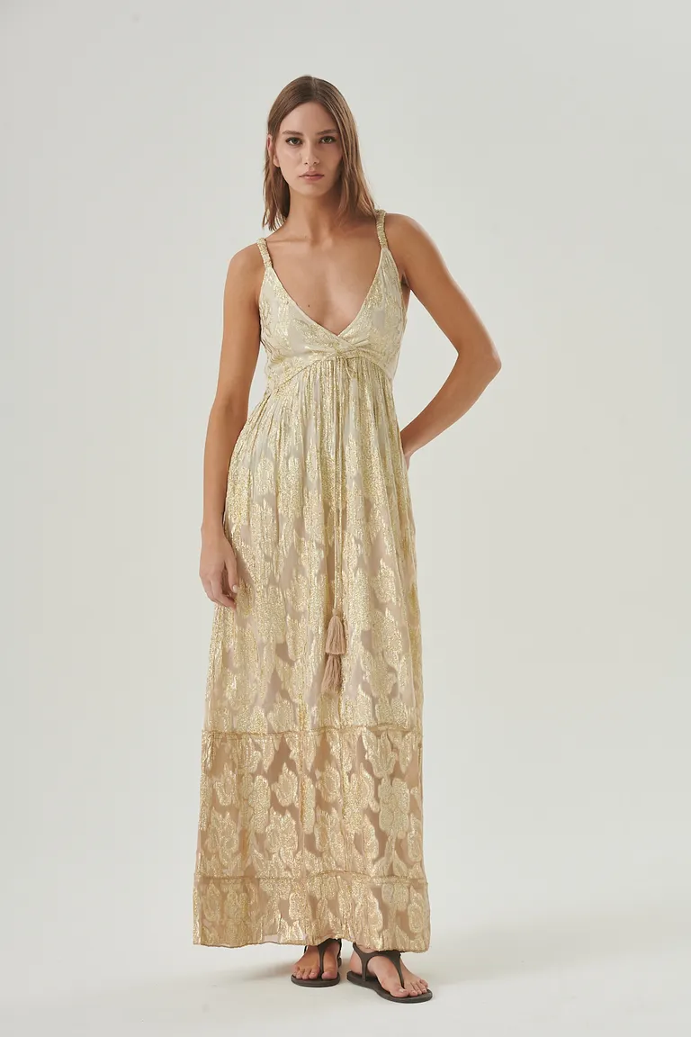 Vestido largo de jacquard beige con diseño elegante y fluido de Sweet en Vestidos para argentina