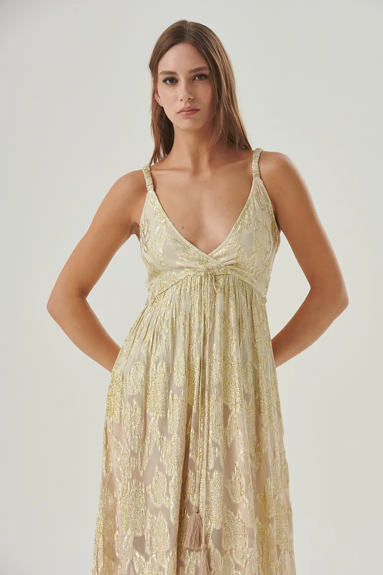 Vestido largo de jacquard beige con diseño elegante y fluido de Sweet en Vestidos para argentina