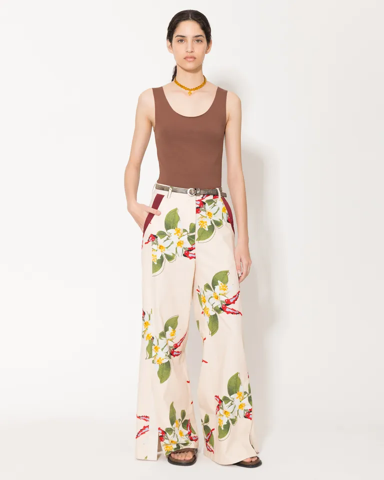 Pantalón de pierna ancha con estampado floral y cintura con lazo de Jazmin Chebar en Pantalones para argentina