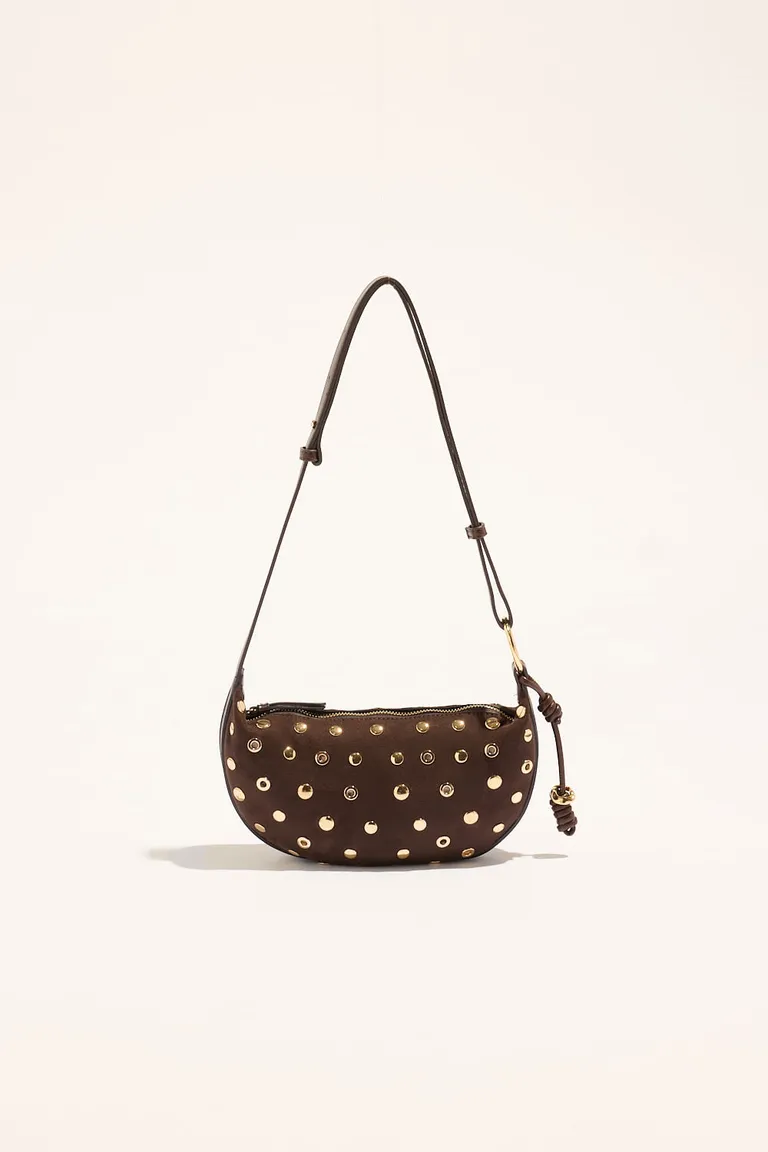 Cartera de mano de gamuza sintética marrón con detalles dorados de Portsaid en Bolsos y Carteras para argentina