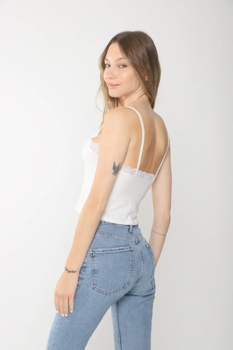 Top femenino de escote en V con detalles de encaje de Belle en Tops para argentina