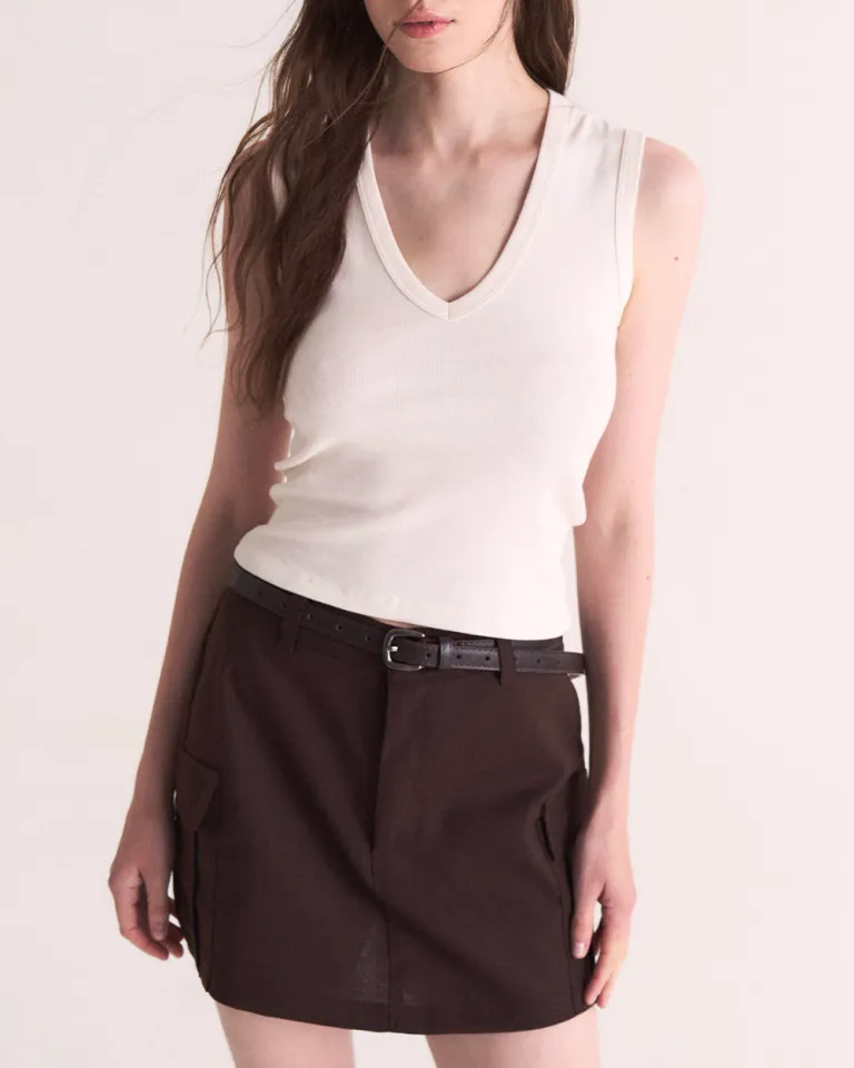 Top marrón de punto con escote en V para mujer de Sky en Tops para argentina