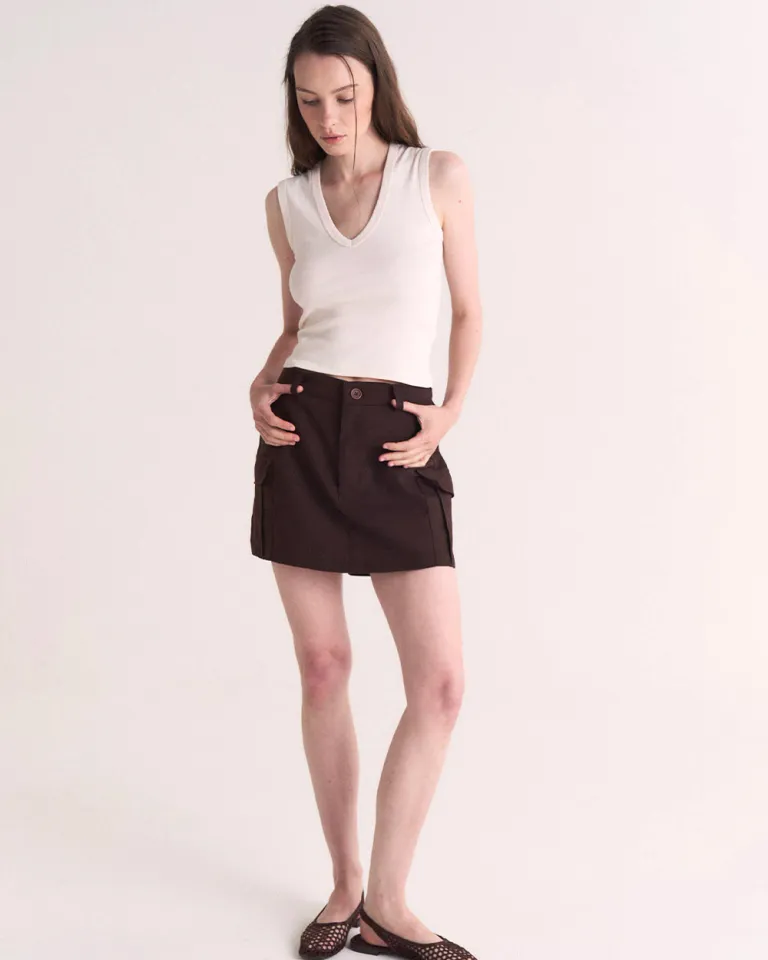 Top marrón de punto con escote en V para mujer de Sky en Tops para argentina