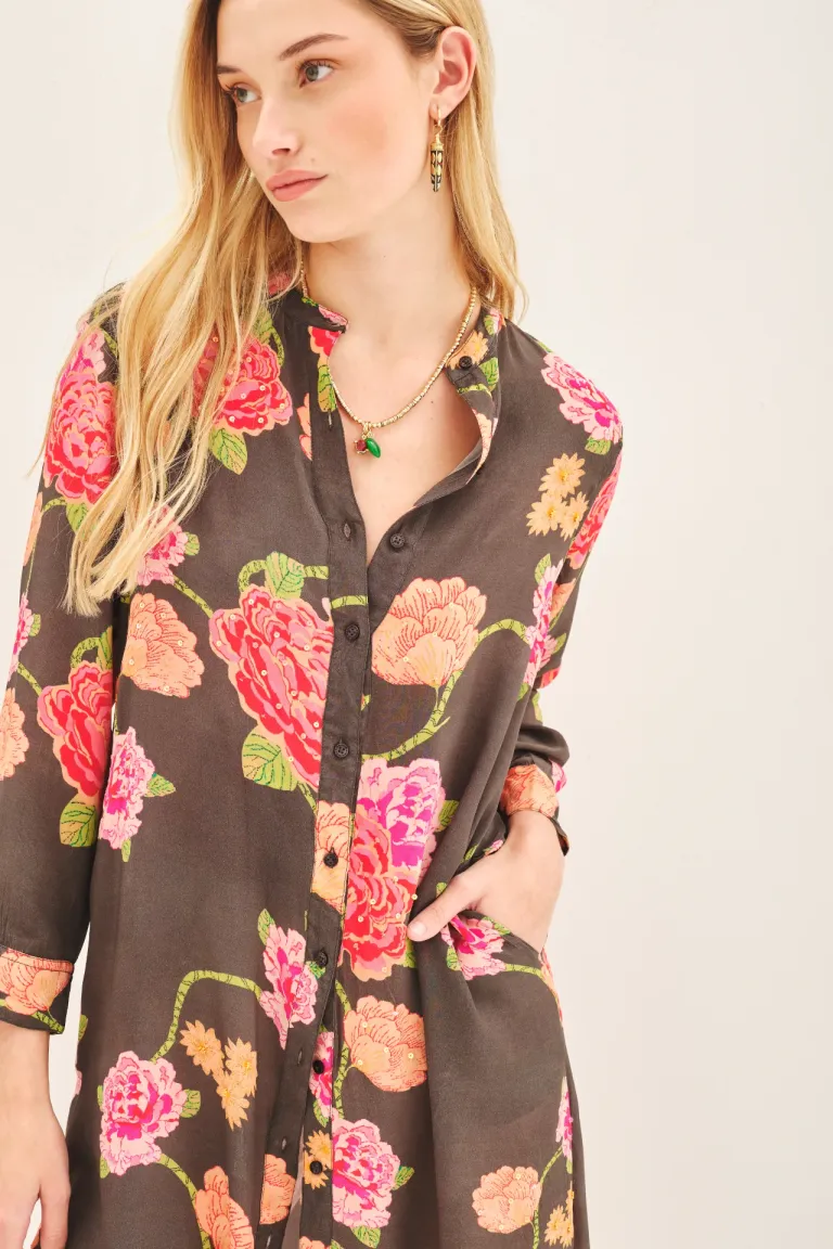 Vestido Camisa Largo Floral con Bordado de Lentejuelas de Rapsodia en Camisas para argentina