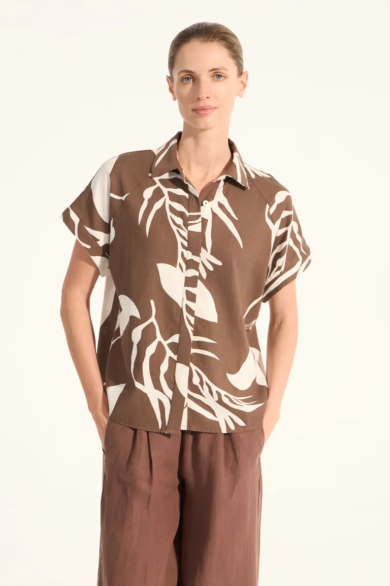 Camisa de lino con estampado exclusivo y corte recto para una apariencia refinada y natural de Portsaid en Camisas para argentina