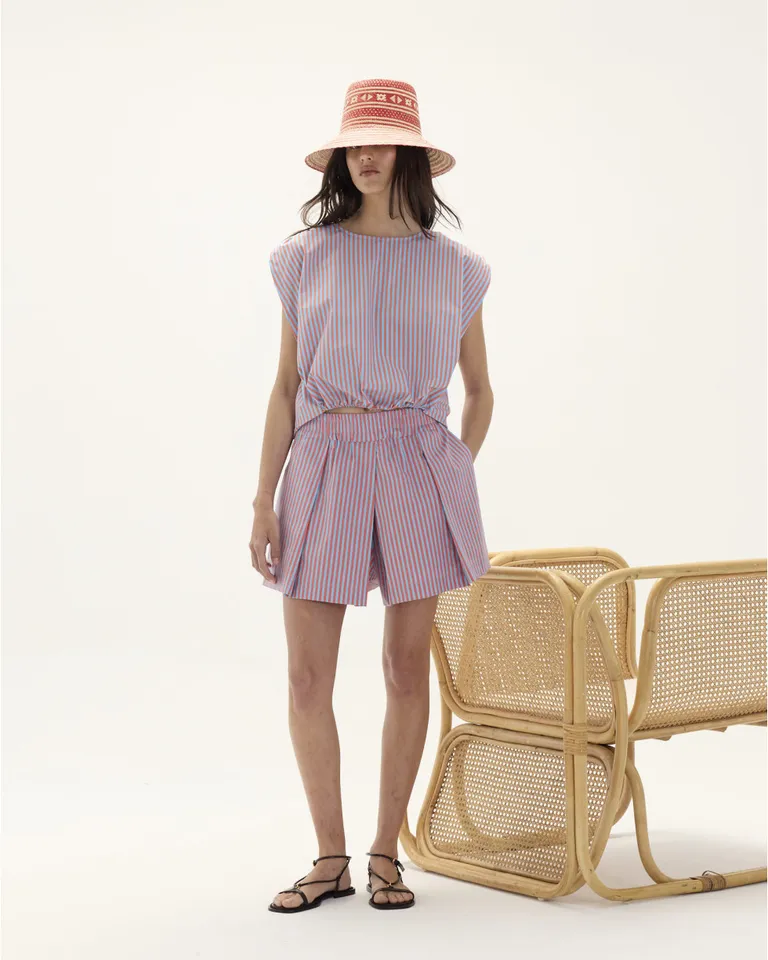 Short de poplín con estampado a rayas y diseño de falda para mujer de Blue Sheep en Shorts para argentina