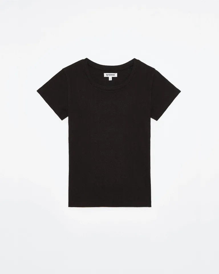 Remera negra de manga corta con textura desagujada para mujer de Ay Not Dead en Remeras para argentina