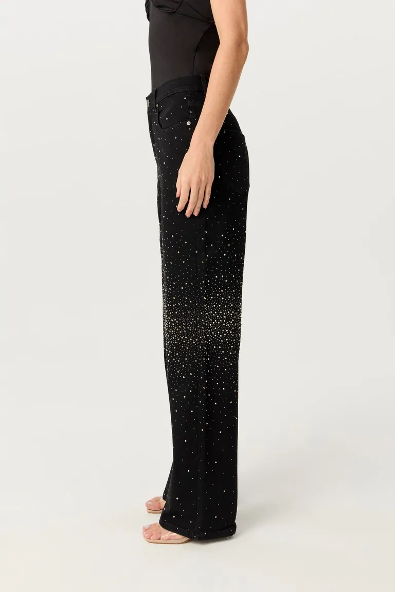 Pantalón de tiro alto con pierna ancha y cristales aplicados para un look nocturno con brillo de Markova en Pantalones para argentina