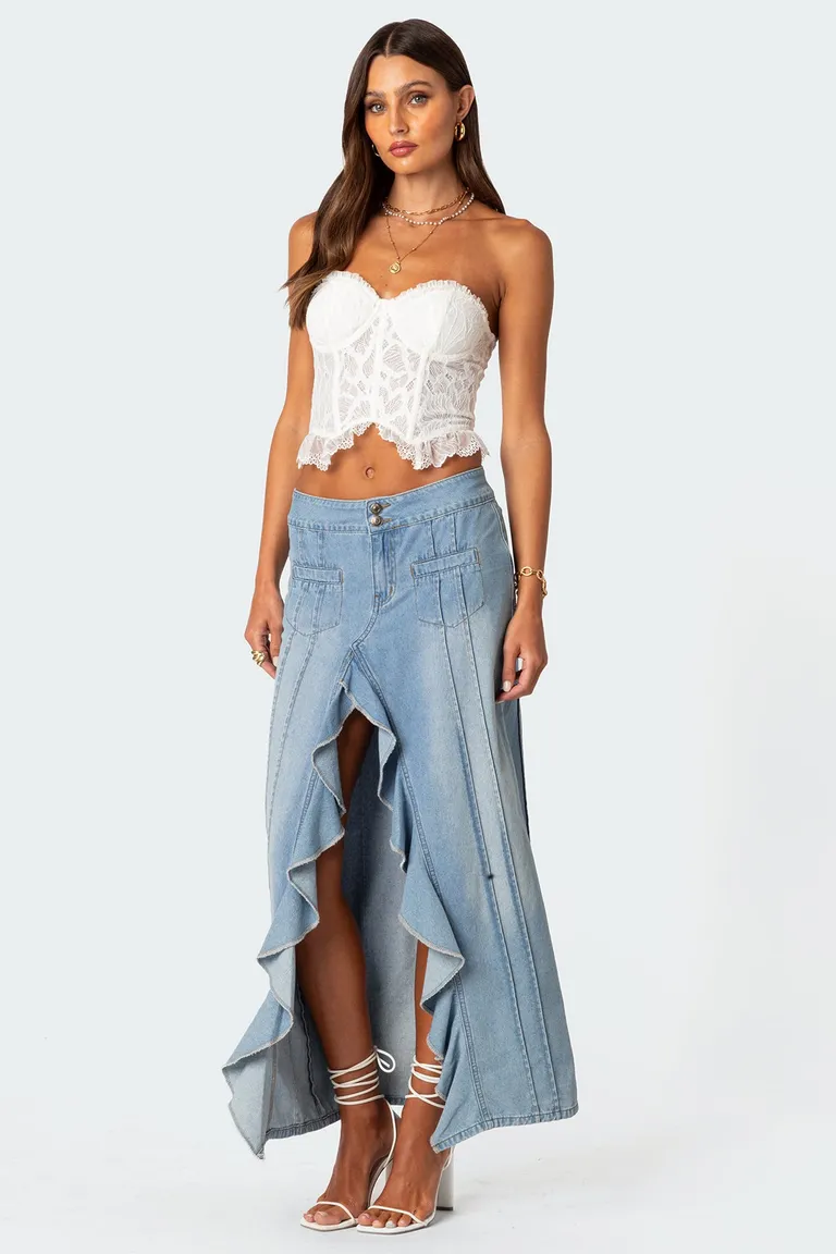 Falda maxi denim volantes valencia de Edikted en Faldas para argentina