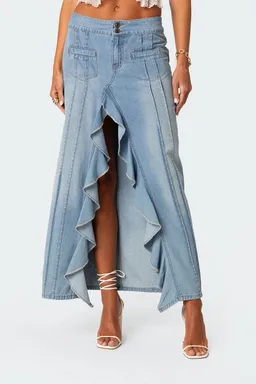 Falda maxi denim volantes valencia de Edikted en Faldas para argentina