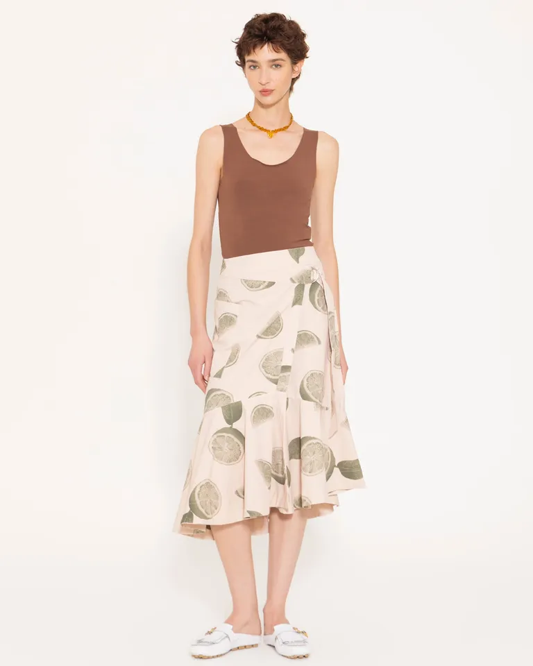 Falda midi con estampado de limones y detalles exclusivos de Jazmin Chebar en Faldas para argentina