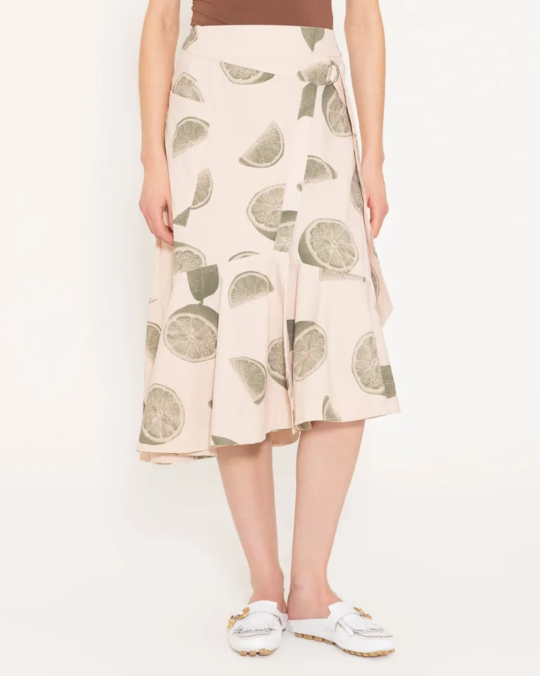 Falda midi con estampado de limones y detalles exclusivos de Jazmin Chebar en Faldas para argentina