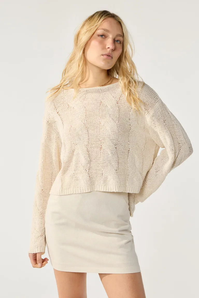 Suéter de tejido trenzado con cuello redondo para mujer de Cuesta Blanca en Buzos y Sweaters para argentina