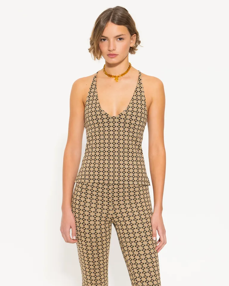 Top geométrico ajustado de tela jacquard con detalles brillantes de Jazmin Chebar en Tops para argentina