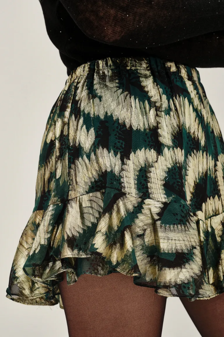 Falda corta estampada con volados, elástico en la cintura y short interior incorporado de Rapsodia en Faldas para argentina