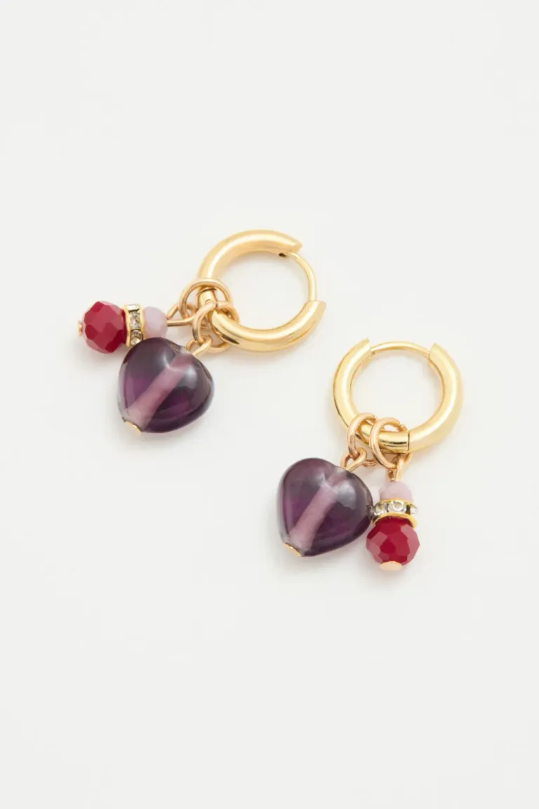 Aros argolla dorados con diseño de corazón facetados y piedras de Rapsodia en Bijouterie para argentina