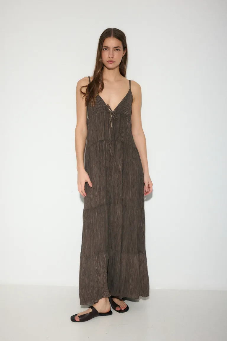 Vestido amplio escote en V de lino en color gris de Audaz en Vestidos para argentina