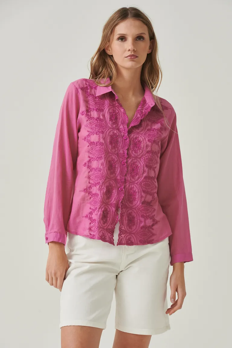 Camisa rosa con volados detalles en el frente para mujer de Sweet en Camisas para argentina