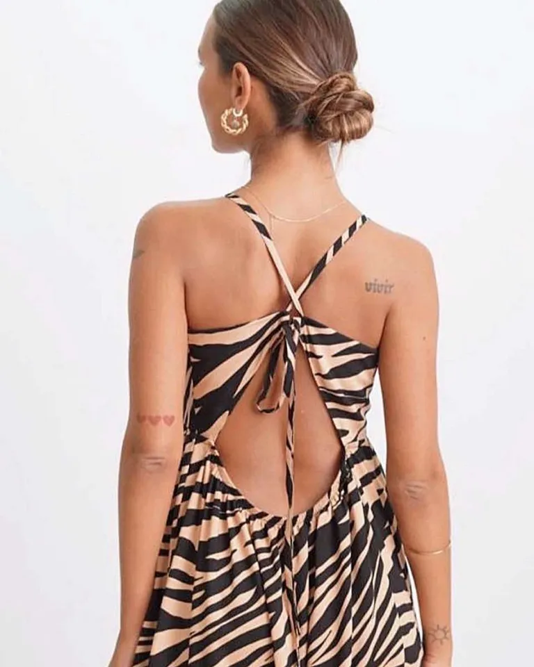 Vestido largo de lino con estampado y espalda cruzada de Hesed en Vestidos para argentina