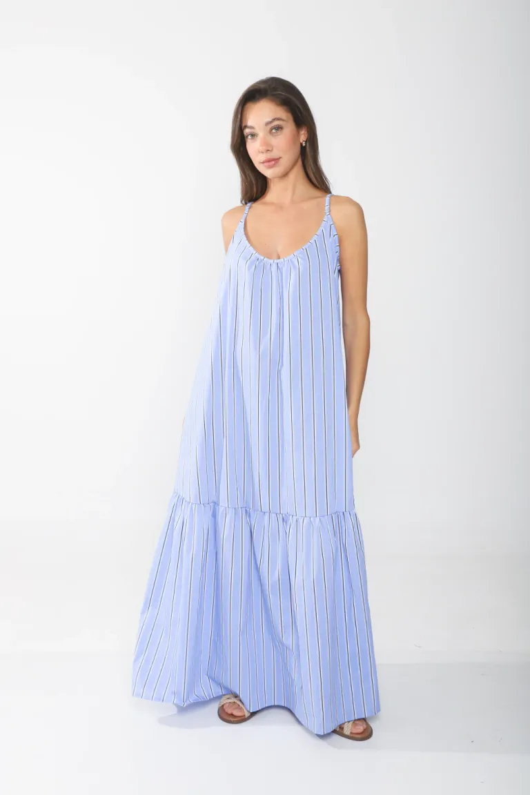 Vestido azul con volantes y breteles ajustables para uso diario de Belle en Vestidos para argentina