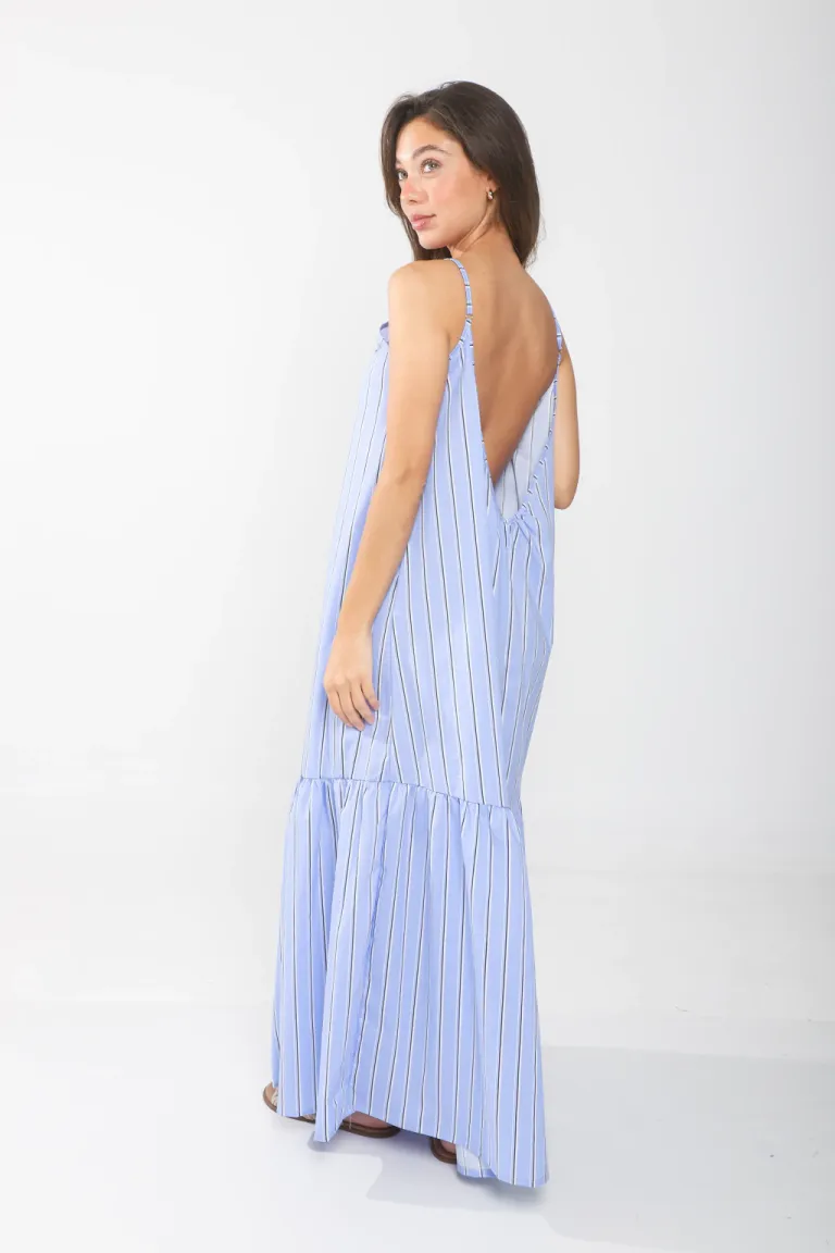 Vestido azul con volantes y breteles ajustables para uso diario de Belle en Vestidos para argentina