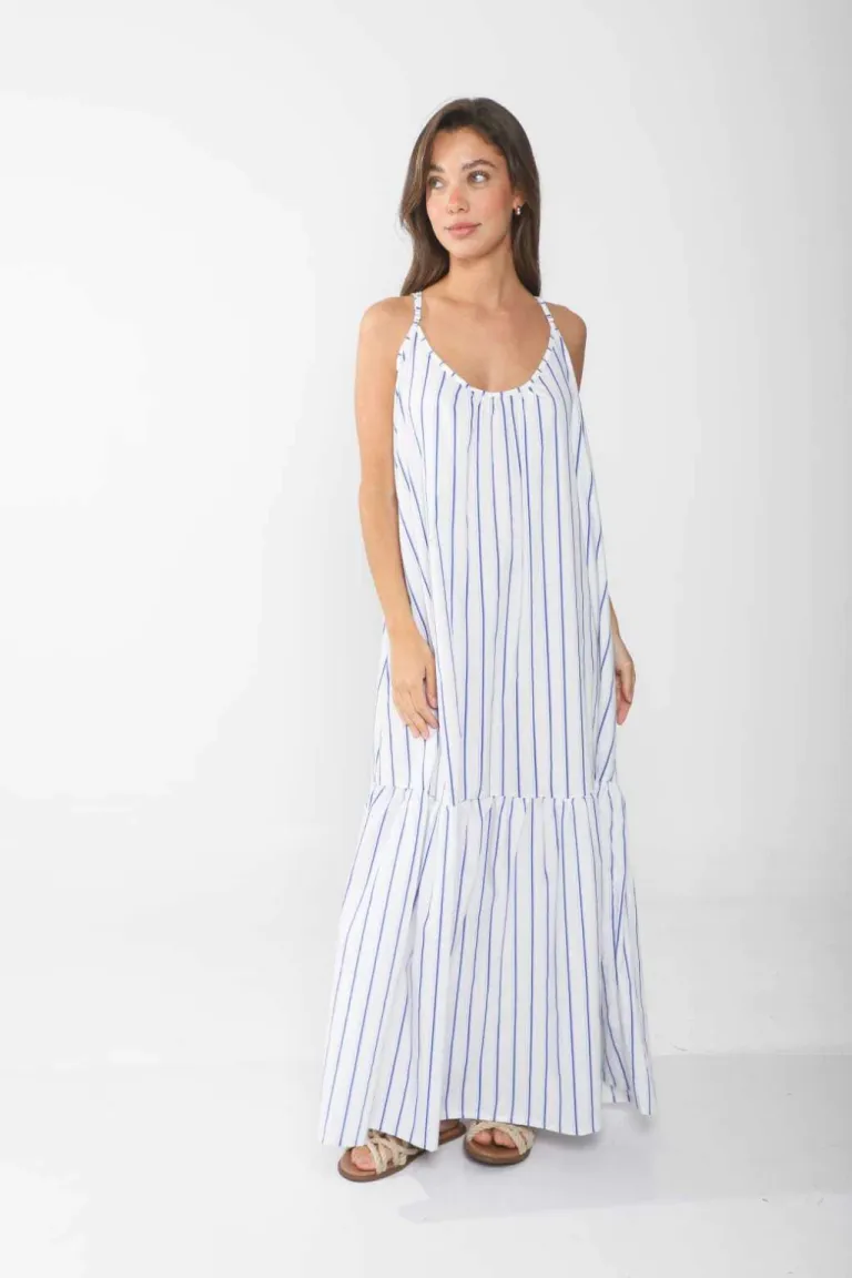 Vestido azul con volantes y breteles ajustables para uso diario de Belle en Vestidos para argentina