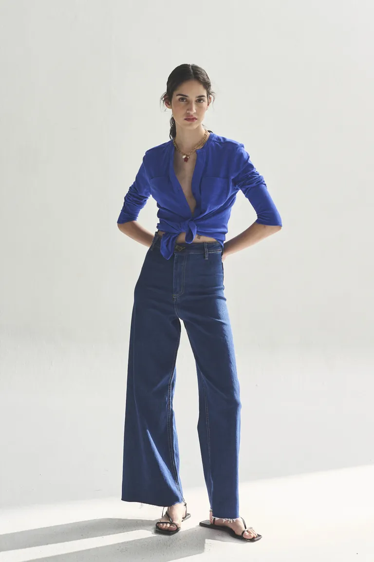 Camisa de mujer de manga larga en color azul intenso de Akiabara en Camisas para argentina