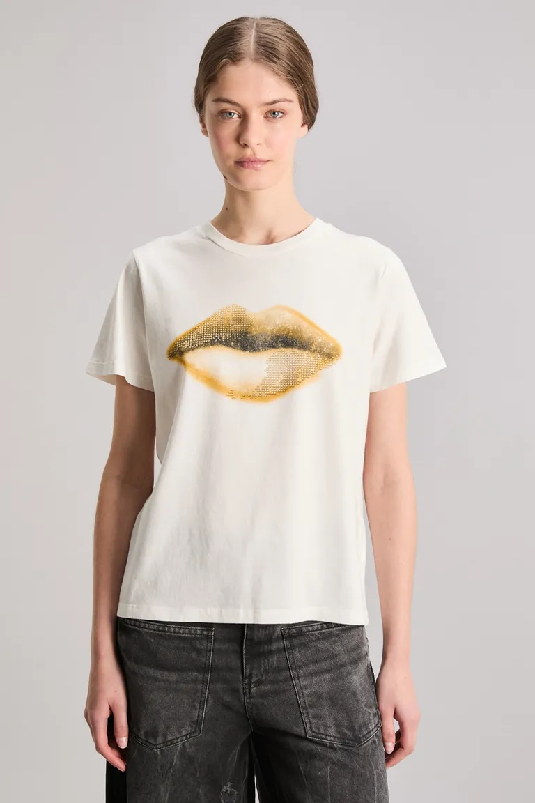 Remera con Estampa de Labios Dorados - Prenda Elegante y Versátil para Mujer de Kosiuko en Remeras para argentina
