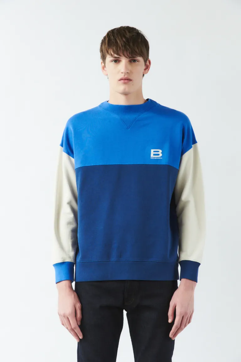 Buzo azul y gris combinado de cuello alto, hecho en algodón premium de Bensimon en Buzos y Sweaters para argentina